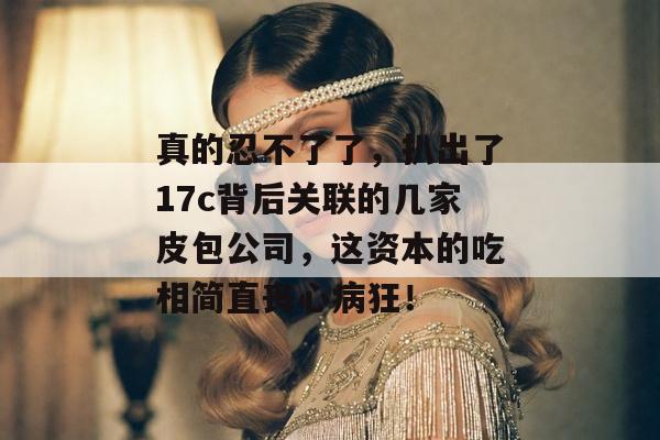 真的忍不了了，扒出了17c背后关联的几家皮包公司，这资本的吃相简直丧心病狂！